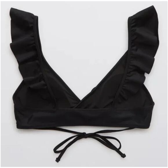 NWT! Aerie Ruffle Wrap Bikini Top in True Black - Size Medium - Picture 5 of 10